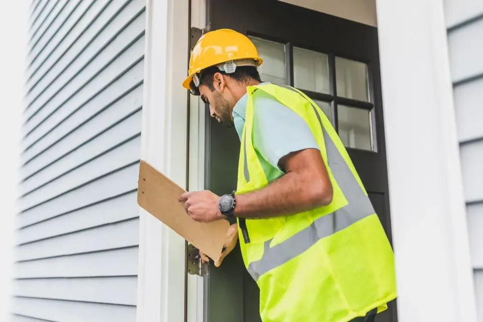 Pest Control Technician — Home Inspection — Pest Control Technician, Hard Hat, Safety Vest, Pest Control, Pest Control in Pa…